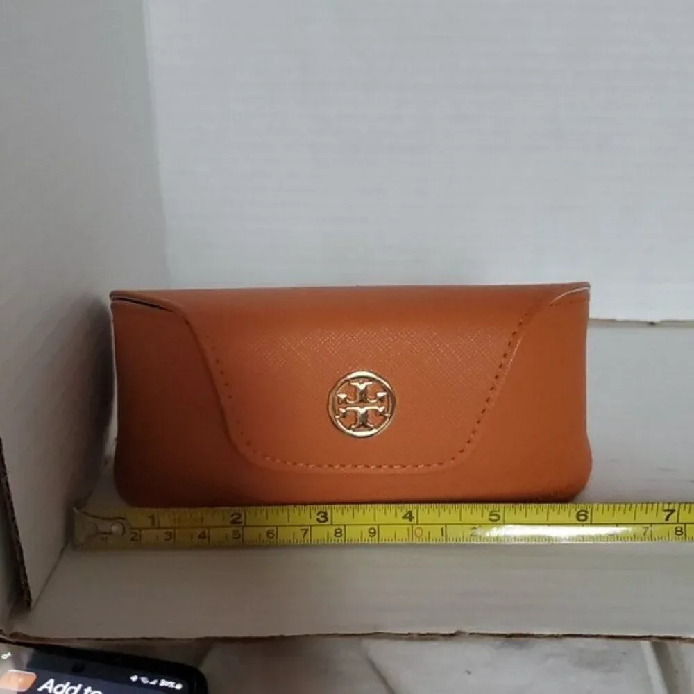 Tory Burch Sunglasses Glasses Case DESIGNER LOGO Orange VEGAN Leather